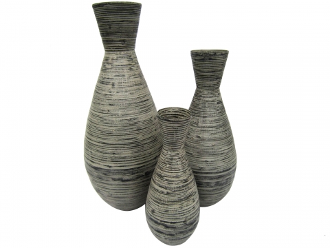3pc bamboo vase grey washed